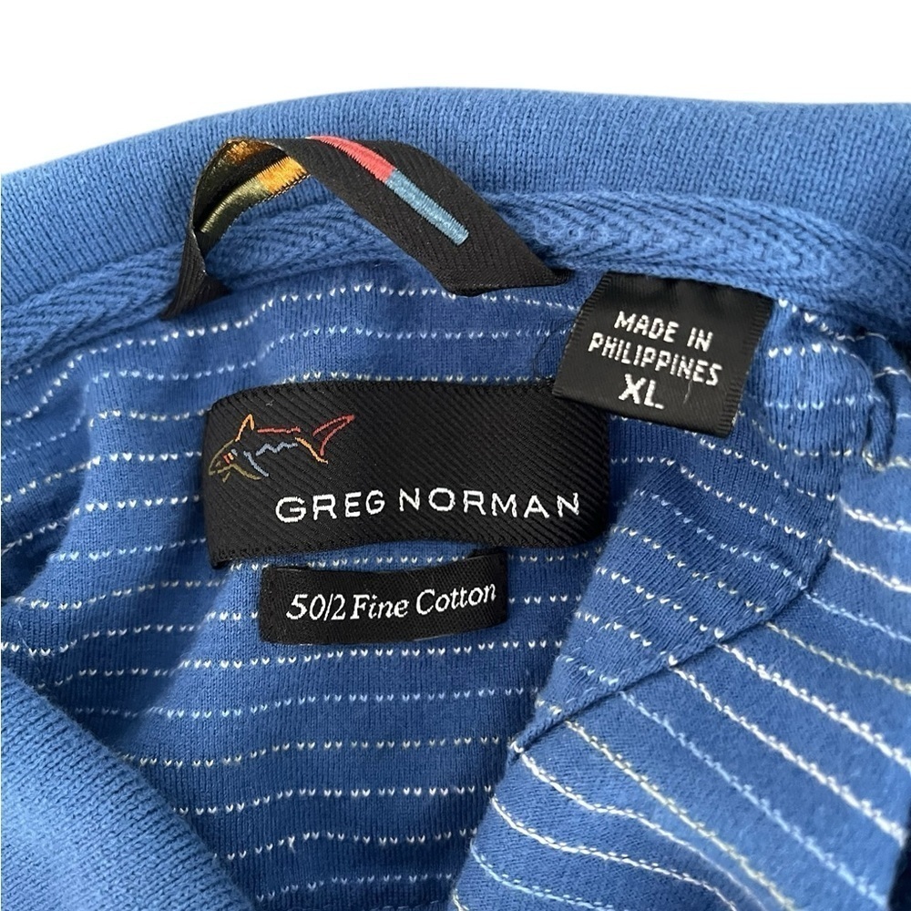 Greg Norman Men’s XL Blue White Polo Golf Shirt Fine Cotton - Picture 5 of 6